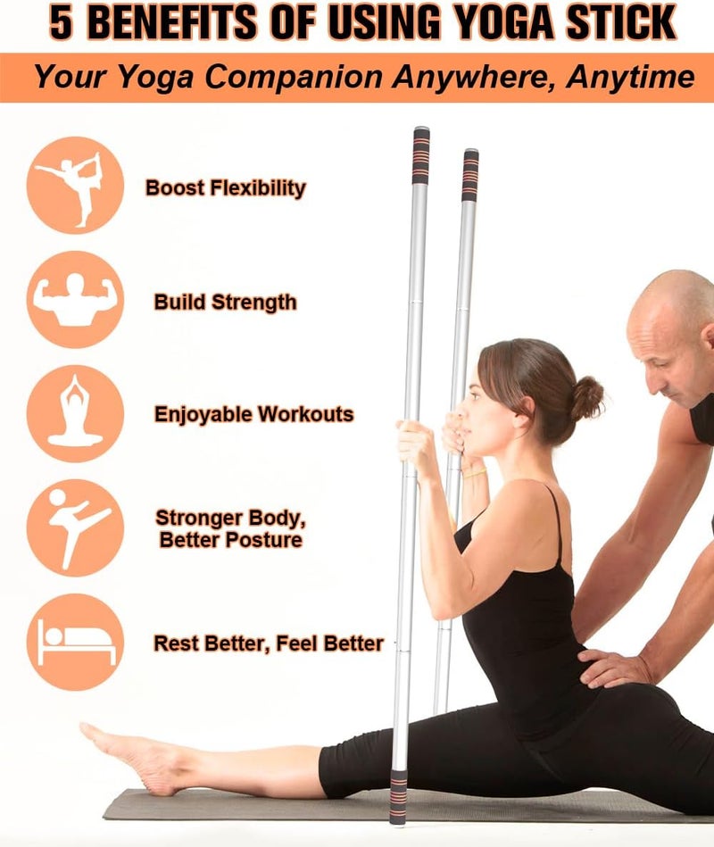 Queension 5ft Yoga Stick – Heavy-Duty Steel Adjustable Stretching Bar for Mobility, Flexibility & Balance. Multi-Functional Fitness Pole with 4 Steel Rods & Comfort Foam Grips - Image 5